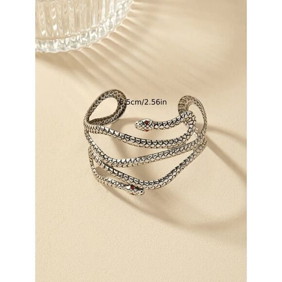 Snake Design Stainless Steel Cuff Bangle Bracelet - Picture 3 of 5
